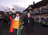 Town Crier John Griffiths and Mayor Coun Robert Oates officially switch on Sleaford Christmas lights for 2021 in the Market Place. EMN-211126-170827001