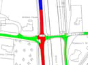 Part of the plans, with blue as 50mph, green as 30mph, both already in place, and red reduced to 40mph. From a document shared by the county council, with crown copyright and ordnance survey rights credited to Ordnance Survey.