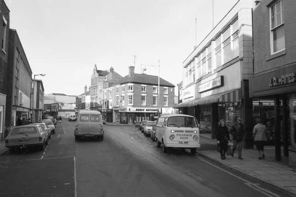 Looking down West Street from near its junction with Bridge Street towards such businesses as Abbey National.