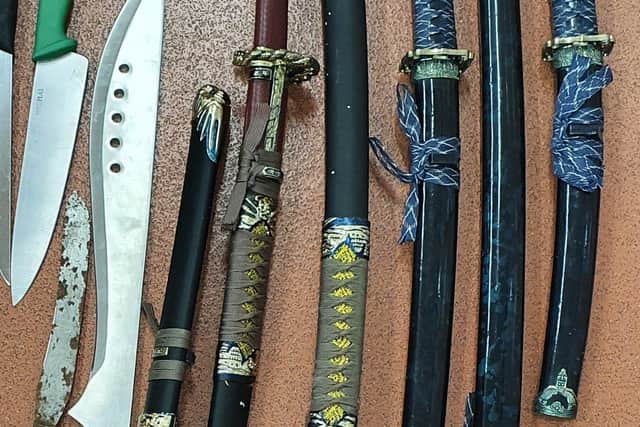 Samurai swords among the blades collected by Lincolnshire Police. EMN-211129-125156001
