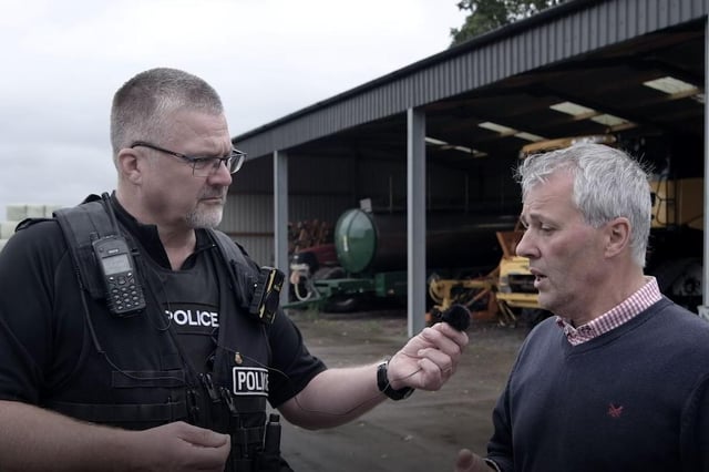 PC Martin Green talking to Leadenham farmer Andrew Ward.