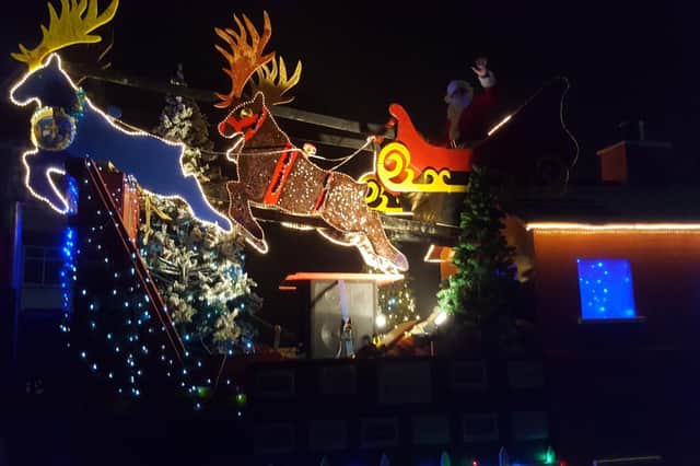Sleaford's fire service Santa sleigh on the road.