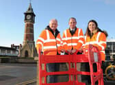 MP for Boston and Skegness Matt Warman joined Lightspeed Broadband engineers near the Clock Tower today to see  how they are laying the high-capacity fibre optic network and installing underground boxes. Also pictured are (left) Steve Haines, CEO, LightSpeed Broadband and Laura Sylvester-Smith, Customer Experience Manager.