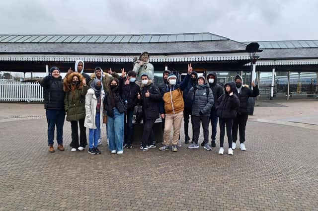 The NCS teenagers from Nottingham at Skegness railway station on Monday. Photo: Poacher Line