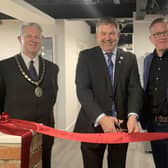 Opening the new MRI Software offices, from left - Mayor of Sleaford Coun Robert Oates, NKDC Leader Coun Richard Wright and MRI Vice President and Executive Managing Director for Europe Dermot Briody. EMN-211012-160147001