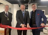 Opening the new MRI Software offices, from left - Mayor of Sleaford Coun Robert Oates, NKDC Leader Coun Richard Wright and MRI Vice President and Executive Managing Director for Europe Dermot Briody. EMN-211012-160147001