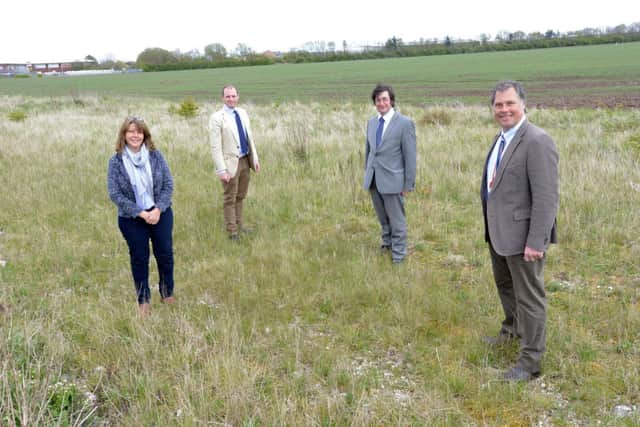 Pictured (from left) are Sue Bowser of Croftmarsh, Matt Warman MP, Coun Tom Ashton and Neil Sanderson of Croftmarsh on the proposed Skegness Gateway site