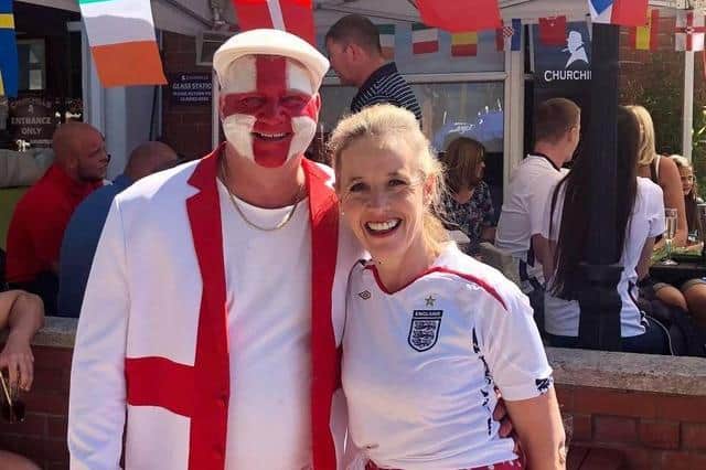 Paul and Heidi Farrell welcoming fans to Churchills Wine & Sports Bar in Skegness.