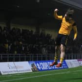 Jordan Preston celebrates his goal against Kidderminster. Photo: Oliver Atkin