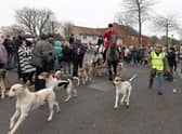 Blankney Hunt's Boxing Day meet in Eastgate Carpark in 2019, Sleaford. Hunt leaving Eastgate Car Park. EMN-211224-123105001