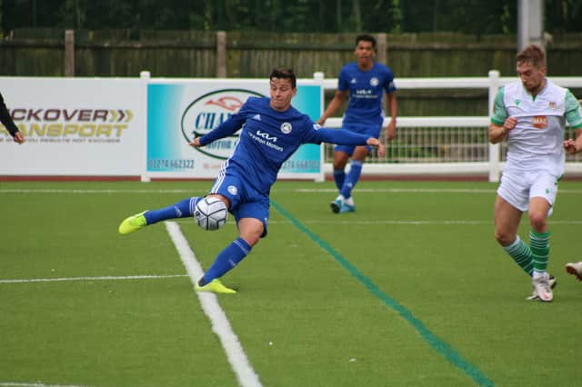 Connor Dimaio in action at Bradford Park Avenue. Photo: Oliver Atkin