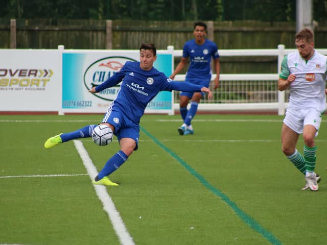 Connor Dimaio in action at Bradford Park Avenue. Photo: Oliver Atkin