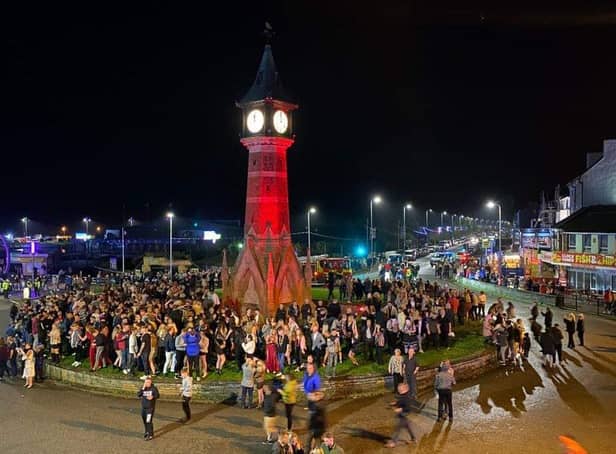 Crowds gathered around the Clock Tower in Skegness to welcome in 2022.