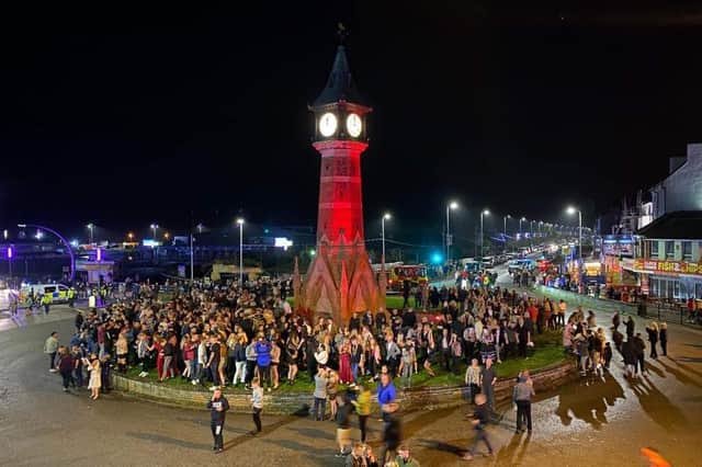 Crowds gathered around the Clock Tower in Skegness to welcome in 2022.