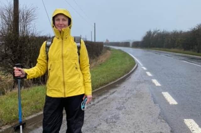Blue Wilson arrived at Croft Bank for the latest leg of her charity challenge.