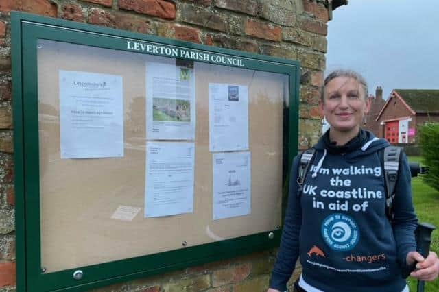 Blue arrives in Leverton during her three-day trek.