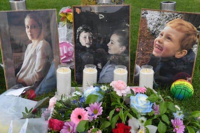 A tribute left in memory of Bethany Vincent and Darren Henson.