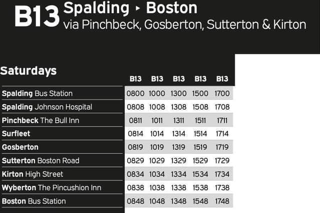 One of the Saturday timetables.