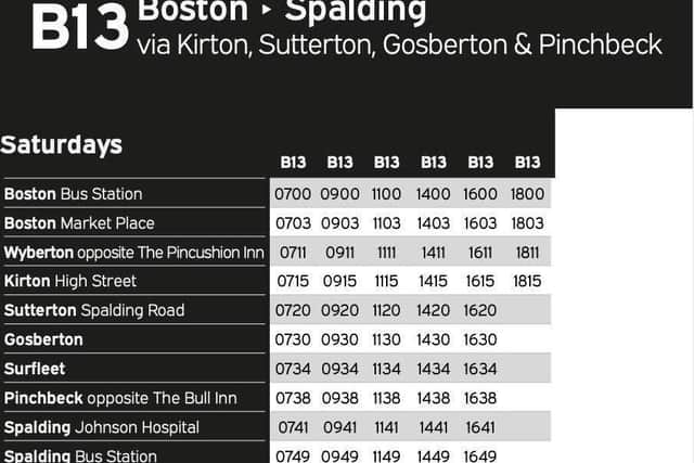 One of the Saturday timetables.
