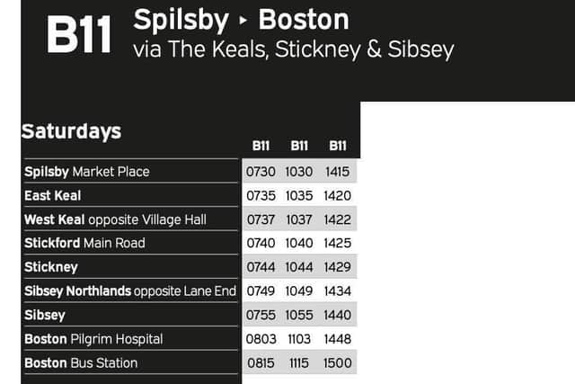 One of the Saturday timetables.
