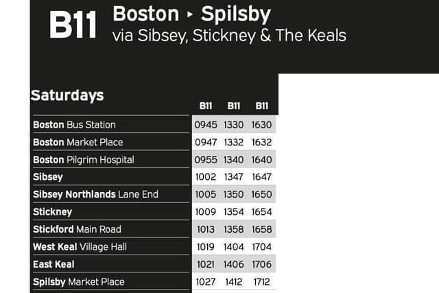 One of the Saturday timetables.