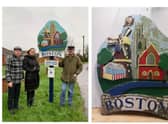 Pictured with Mike Gilbert, far right, is Dmitry and Natalia Buravlev alongside the new sign on Sleaford Road.