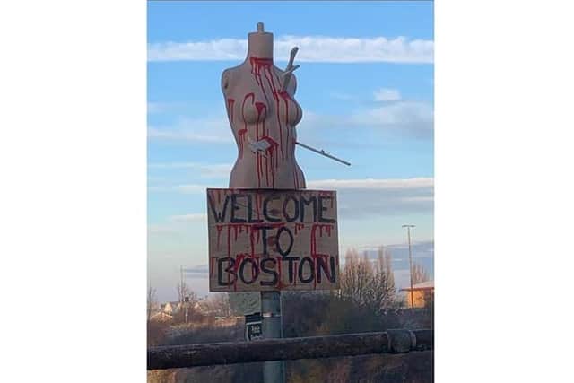 The disturbing sculpture left in Boston yesterday (Wednesday).