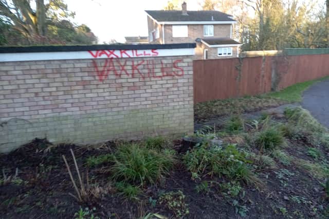 Some of the recent graffiti in St Mary's Park, Louth.