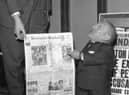 World's smallest man David Jones pays a visit to the Standard offices in 1967.