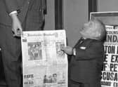 World's smallest man David Jones pays a visit to the Standard offices in 1967.