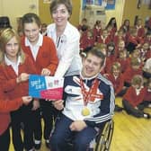 Pictured with Kieran Tscherniawsky at Kirkby la Thorpe Primary School are (from left) Brett-Lee Olson, 11, Olivia Mawditt, 10, Beth Moss, 10, and headteacher Katie Bartle.