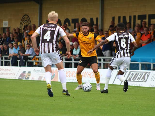 Andi Thanoj pictured against Moors on the opening day of the season, a game which Spennymoor won 2-1. Photo: Oliver Atkin
