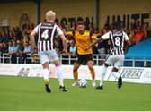 Andi Thanoj pictured against Moors on the opening day of the season, a game which Spennymoor won 2-1. Photo: Oliver Atkin