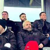 Paul Cox watches on at Spennymoor, joined by his Kettering assistant John Ramshaw and coach Ben Marvin, who are expected to follow him to Boston.