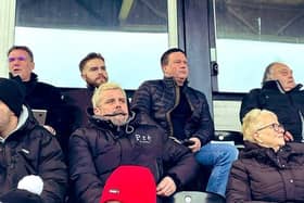 Paul Cox watches on at Spennymoor, joined by his Kettering assistant John Ramshaw and coach Ben Marvin, who are expected to follow him to Boston.