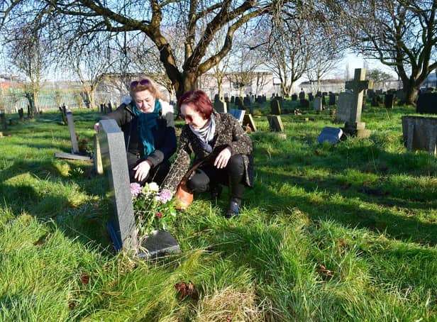 Pamela Ellis and Julie Gray in St Clement's Churchyard.
