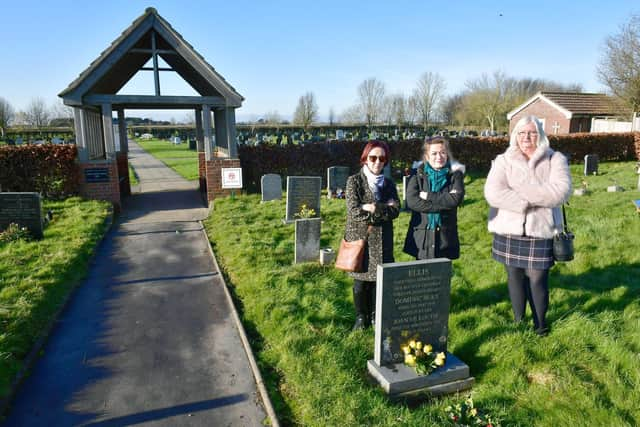 Julie Gray, Pamela Ellis and Coun Julie Sadler in St Mary's Churchyard.