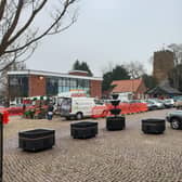 Market Rasen Market Place with the first of the planters in place EMN-220125-092612001