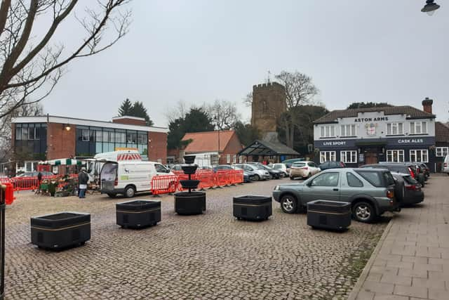 Market Rasen Market Place with the first of the planters in place EMN-220125-092612001