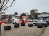 Market Rasen Market Place with the first of the planters in place EMN-220125-092612001
