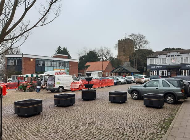 Market Rasen Market Place with the first of the planters in place EMN-220125-092612001