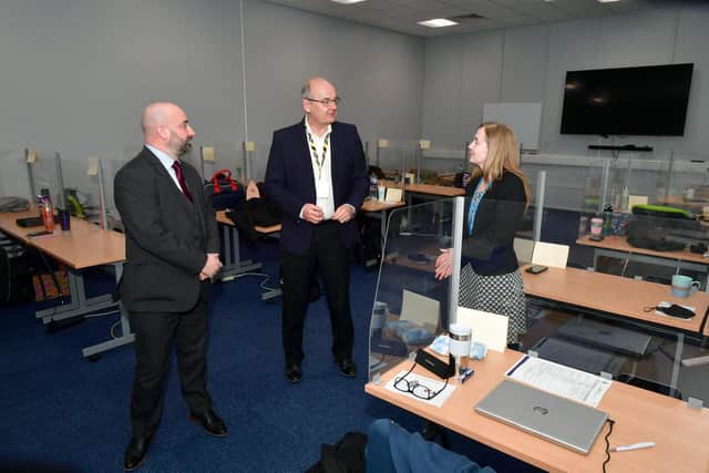 Police and Skills Training manager Cheryl Ransome took Lincolnshire Police and Crime Commissioner (PCC) Marc Jones and Chris Baron, vice-chairman of the Town Deal, on a tour of the new training centre ahead of the passing out ceremony.