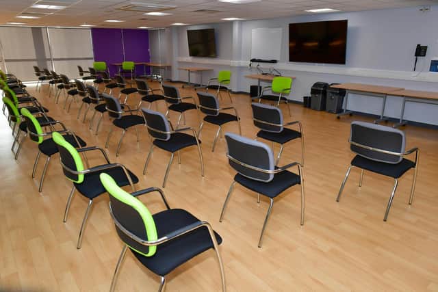 A former court room has been turned into a conferencing facility that can be cleared for personal safety training.