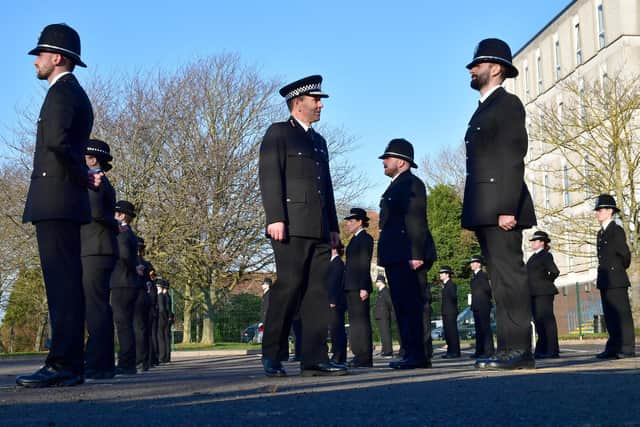 Standing to attention - new recruits with Chief Constable Chris Haward.