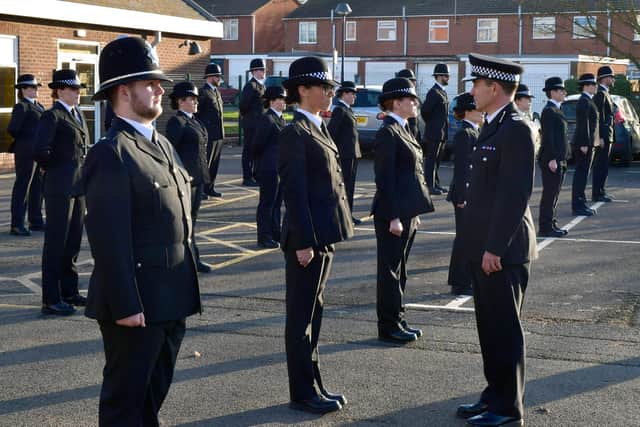 New recruits are congratulated by Chief Constable Chris Haward.