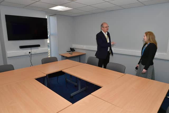 Police and Skills Training manager Cheryl Ransome chats to Chris Baron, vice-chairman of the Town Deal, about the new centre.