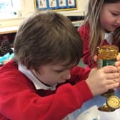 At work on a gingerbread man, pupils at Hawthorn Tree Primary School.
