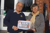 Rtn Neil Taylor and Rhona Sheppard, food bank co-ordinator at Market Rasen New Life Church EMN-220131-132602001