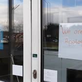 The note on the entrance to truGym, in Boston.
