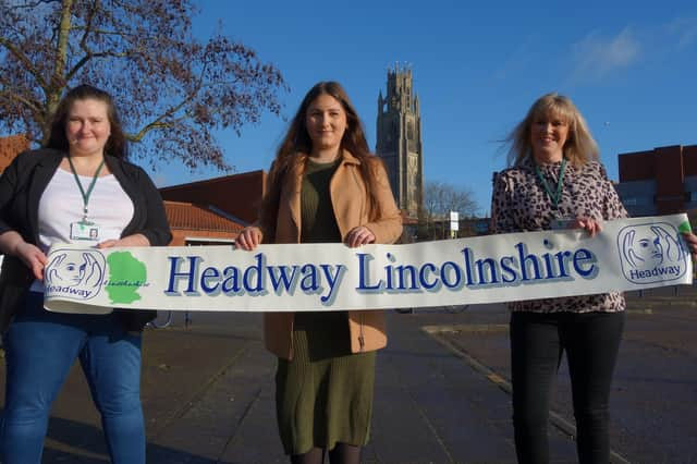 Ann-Marie Smith (left) and Vicky Stevenson (right), from Headway Lincolnshire, with Shooting Star’s account executive Molly Hare